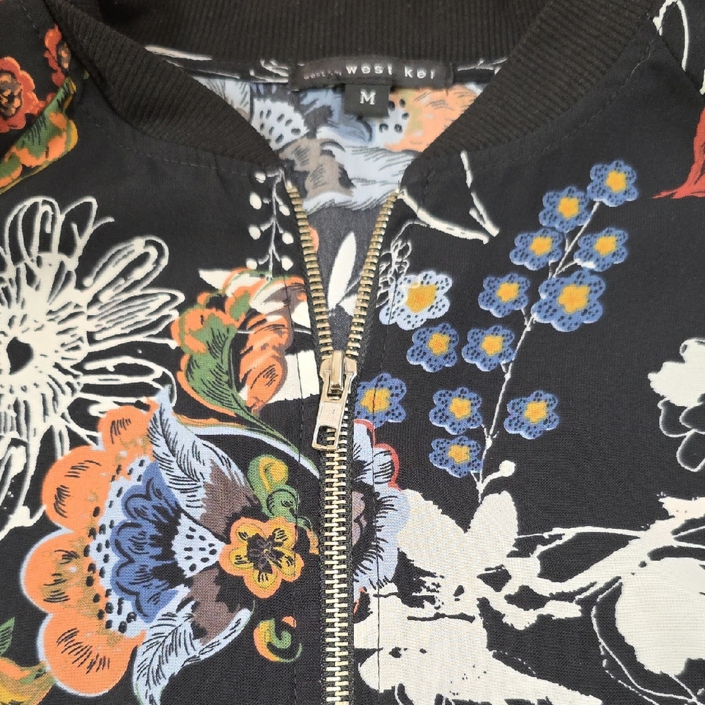 West Kei Black Floral Bomber Jacket
